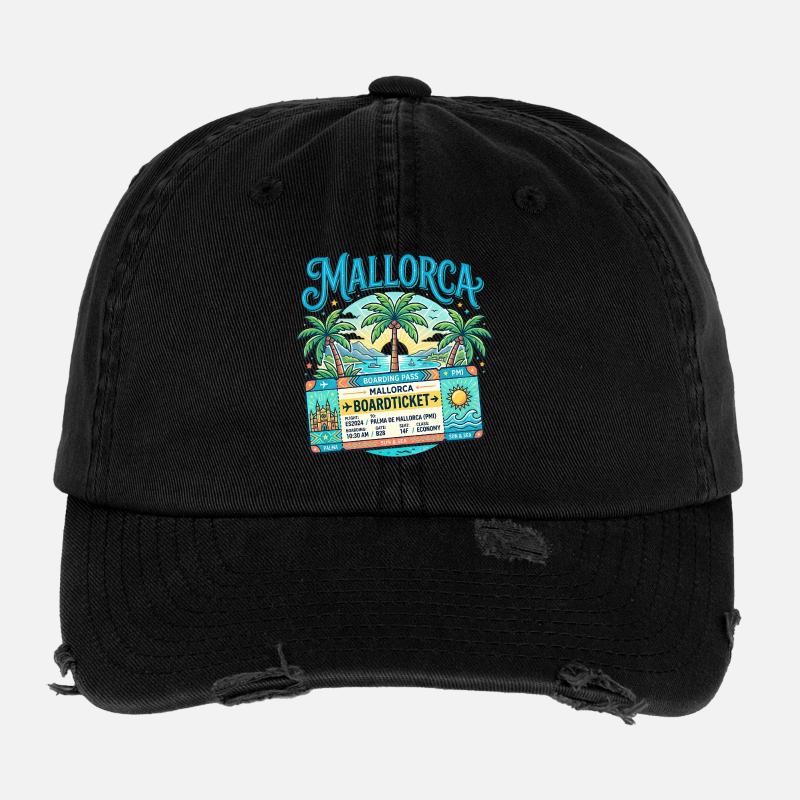 Mallorca Boarding Pass – Sommer Urlaub Flexfit Vintage Destroyed Cap