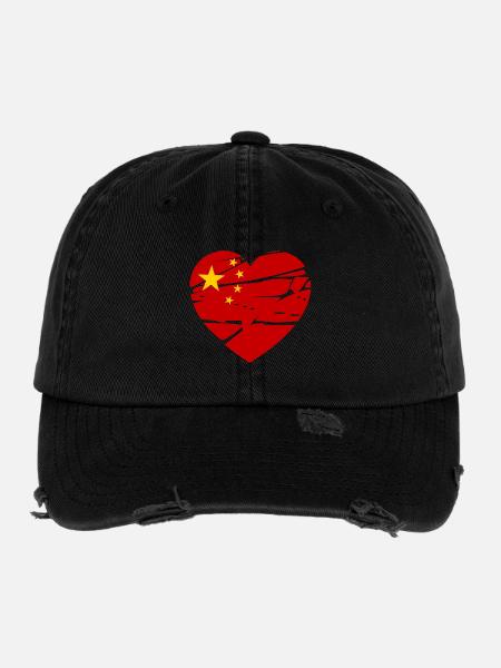 China Flag Heart - Flexfit Vintage Destroyed Cap - black - Front