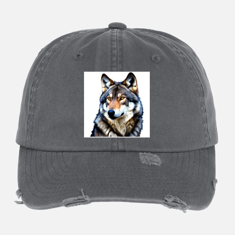 Porträt eines Wolfes mit gelben Augen Flexfit Vintage Destroyed Cap
