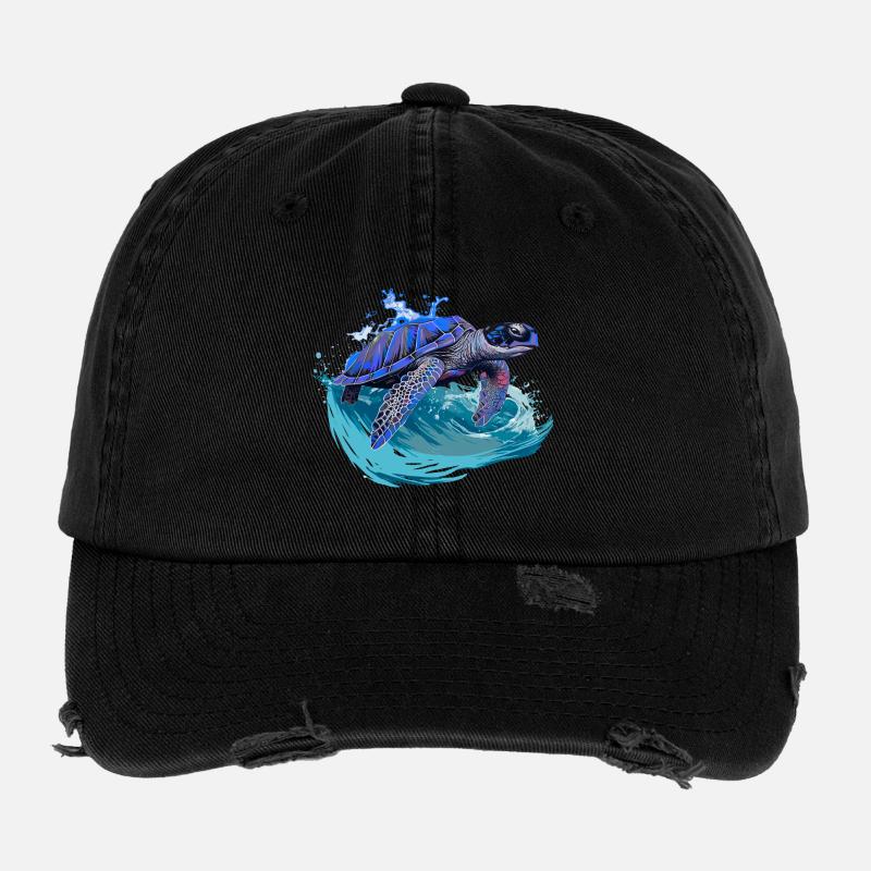Meeresschildkröte surft auf Welle Flexfit Vintage Destroyed Cap