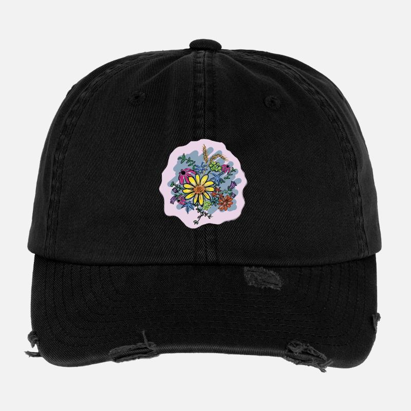 Illustration de bouquet de fleurs coloré - Casquette vintage effet usé Flexfit - noir