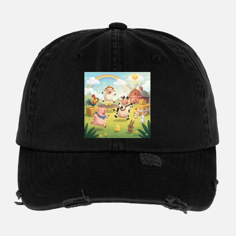 Scène joyeuse dans le jardin avec des animaux et de la musique Casquette vintage effet usé Flexfit