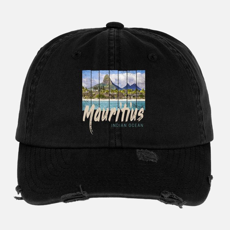 Mauritius in the Indian Ocean Beach Souvenir Flexfit Vintage Destroyed Cap