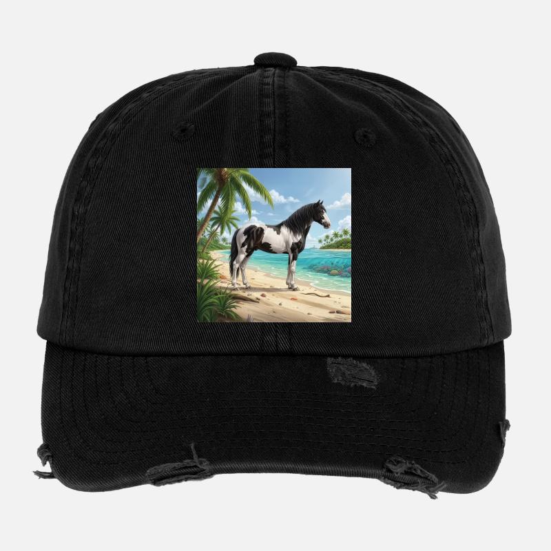 Ein Abaco Barbe-Pferd und eine bahamaische Landschaft Flexfit Vintage Destroyed Cap