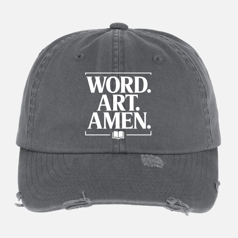 Word Art Amen Typography Tee Flexfit Vintage Destroyed Cap