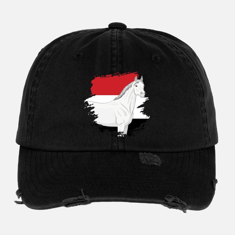 La tête d'un cheval Abbayan et le drapeau du Yémen Casquette vintage effet usé Flexfit