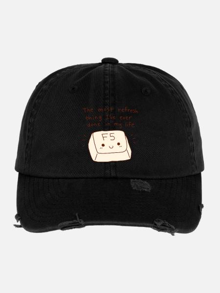 Das meiste Aktualisierungs-Ding F5-Schlüssel-Tech-Wortspiel - Flexfit Vintage Destroyed Cap - Schwarz - Vorne