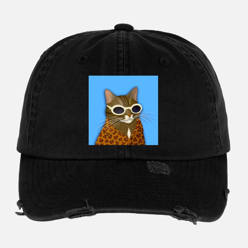 Getigerte Katze in Leopardenmuster Flexfit Vintage Destroyed Cap