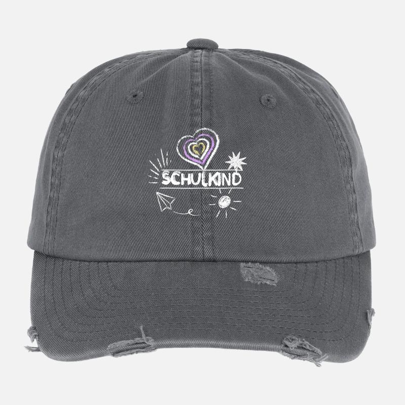 Schulkind 2026 Mädchen Herz Sonne rosa Schulanfang Flexfit Vintage Destroyed Cap