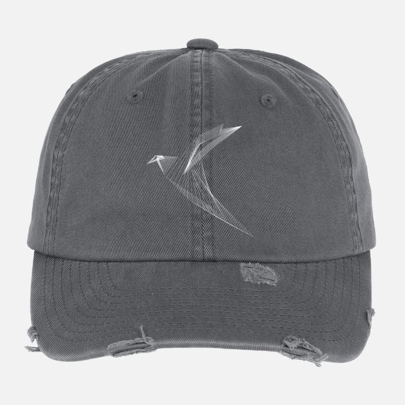 Geometrischer Linien-Vogel Minimal Design Flexfit Vintage Destroyed Cap