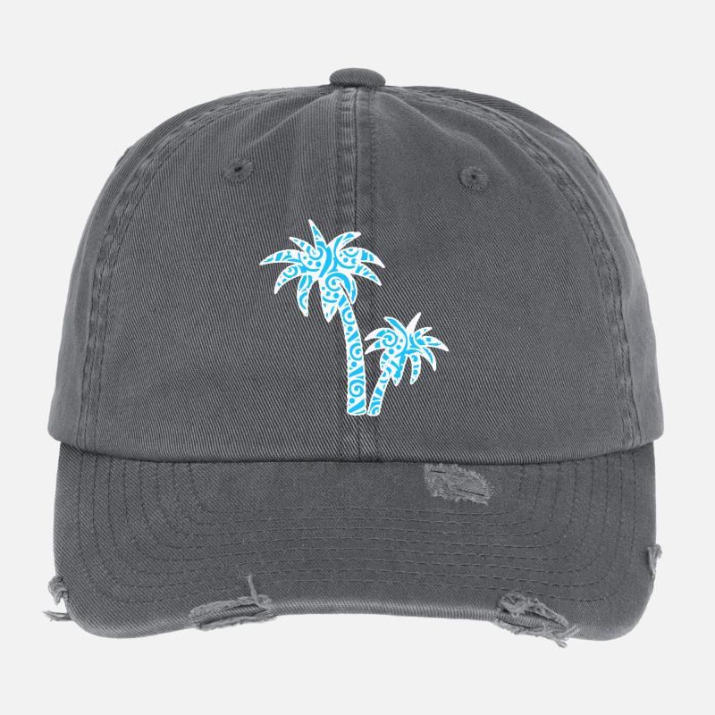 Tropic Wave Abstract Palm Design Flexfit Vintage Destroyed Cap