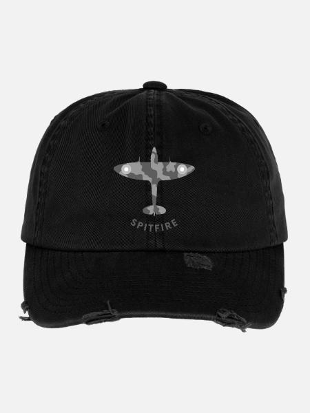 Spitfire fighter plane - Flexfit Vintage Destroyed Cap - black - Front