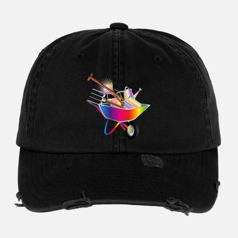 colourful garden tools in a wheelbarrow Flexfit Vintage Destroyed Cap