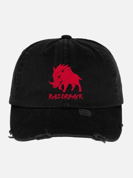 Rotes Wildschwein razorback - Flexfit Vintage Destroyed Cap - Schwarz - Vorne