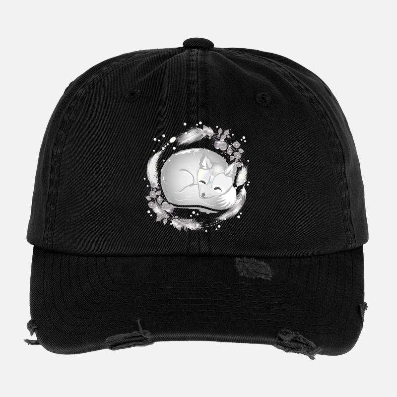 small polar fox sleeping in silver colors Flexfit Vintage Destroyed Cap