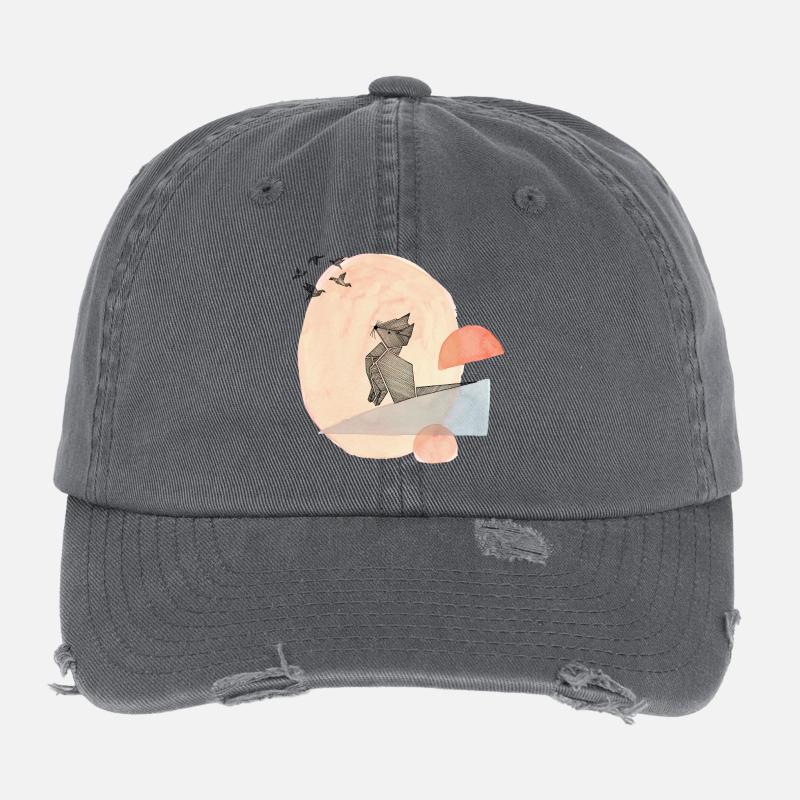 Katze & Vögel Origami Illustration Flexfit Vintage Destroyed Cap