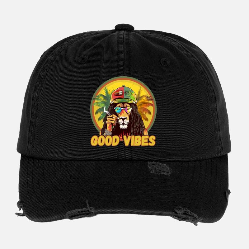 Rasta Lion Good Vibes Casquette vintage effet usé Flexfit