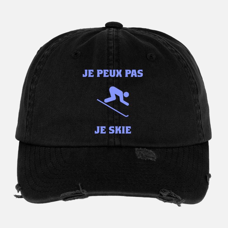 I CAN'T. SKI. SKI. RACKET. SNOW. SNOWBOARDING Flexfit Vintage Destroyed Cap