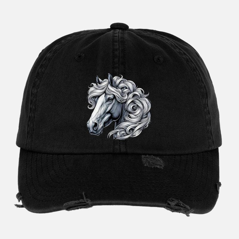 Pferd - Flexfit Vintage Destroyed Cap - Schwarz