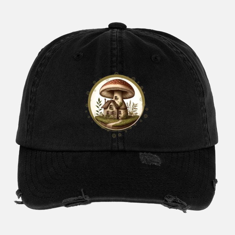 Design of a toadstool as a fairytale house in the forest Flexfit Vintage Destroyed Cap