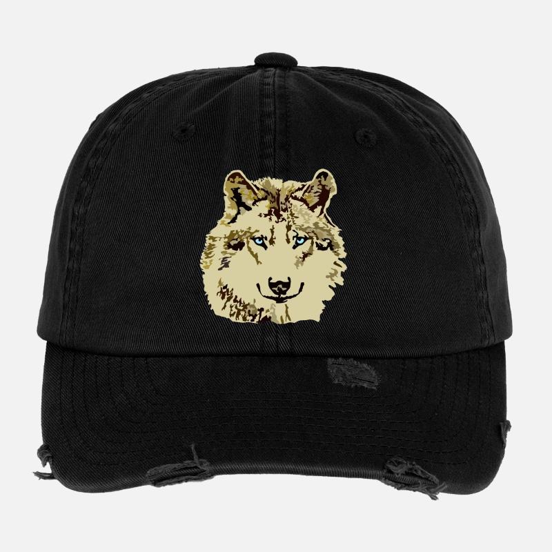 Wolf braun blaue Augen Flexfit Vintage Destroyed Cap
