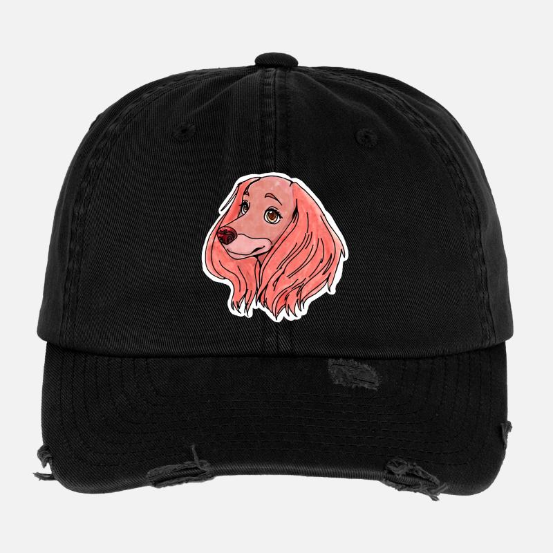 Rosa Hund mit Schlappohren - Flexfit Vintage Destroyed Cap - Schwarz