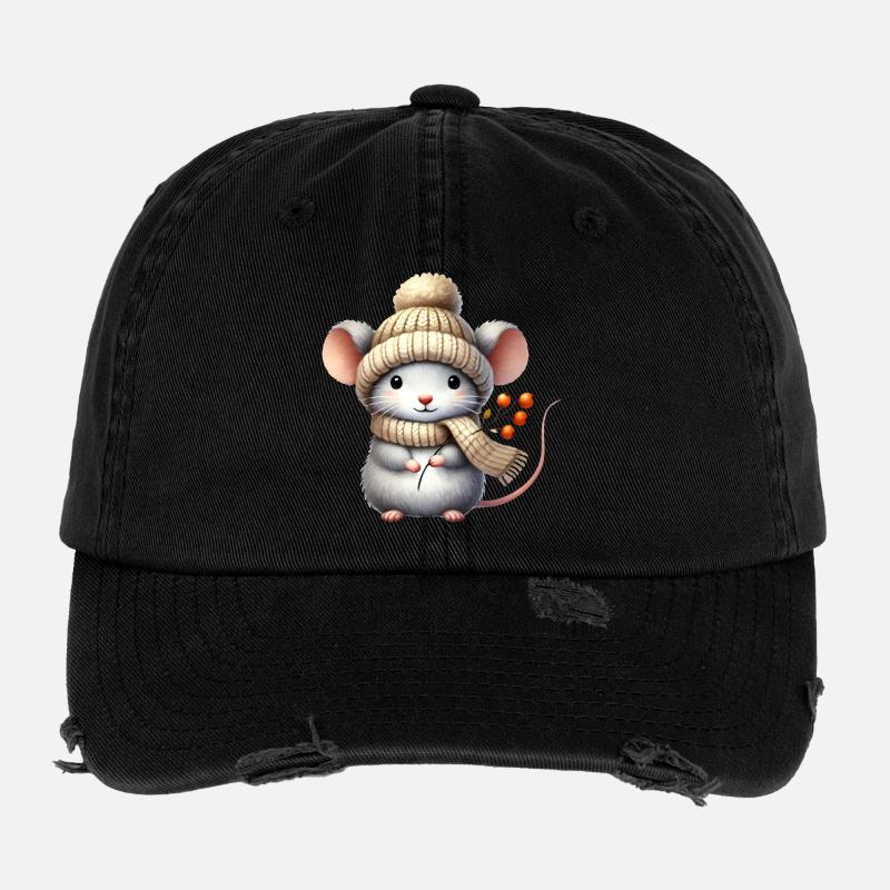 Adorable souris avec un bonnet tricoté chaud Casquette vintage effet usé Flexfit