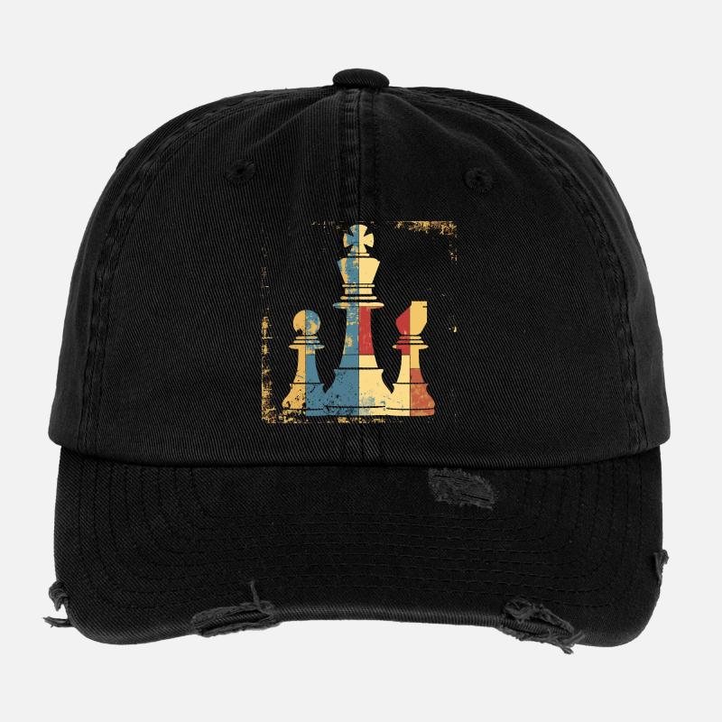 Chess Queen and King Graphic Flexfit Vintage Destroyed Cap