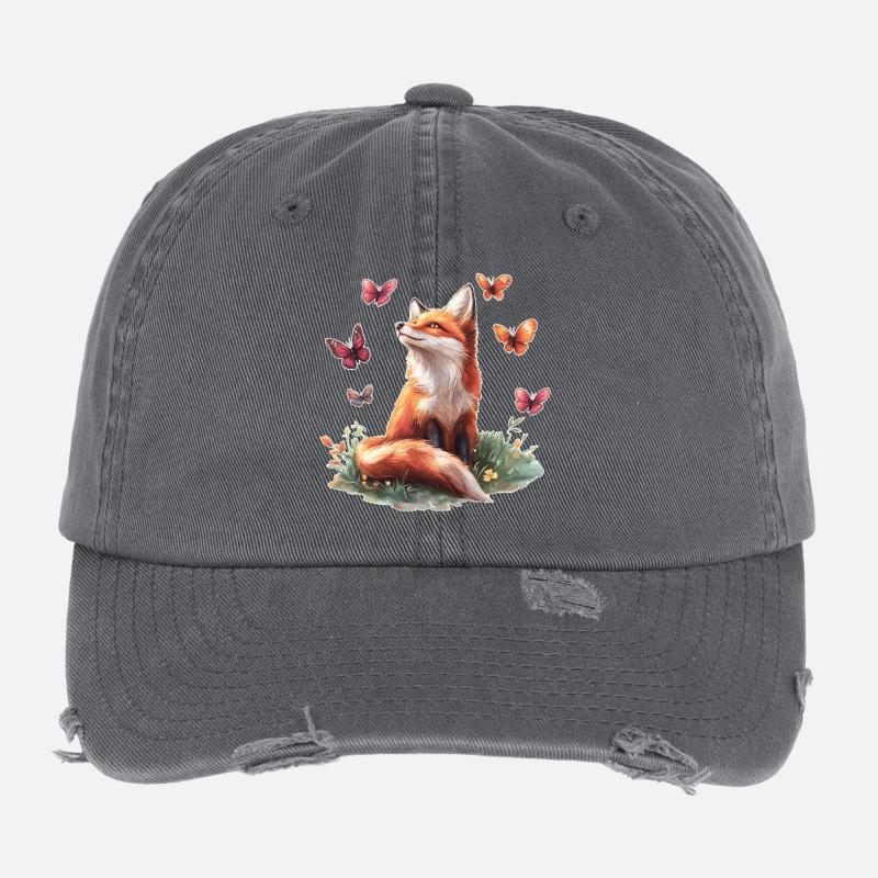 Fuchs mit Schmetterlingen Flexfit Vintage Destroyed Cap