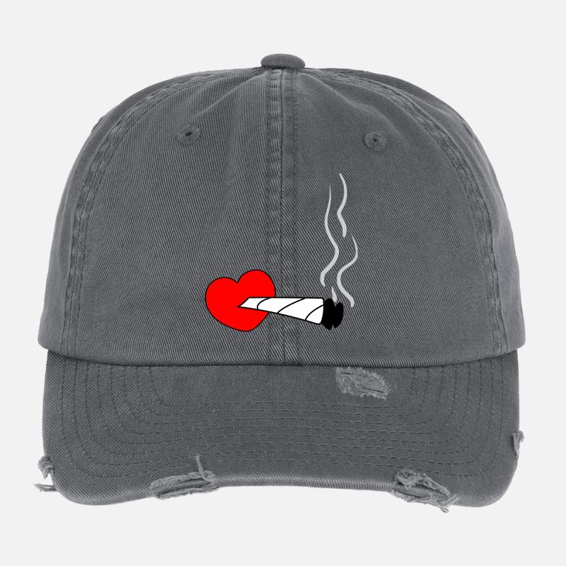 Herz mit rauchendem Joint – Symbol von Marihuana v Flexfit Vintage Destroyed Cap