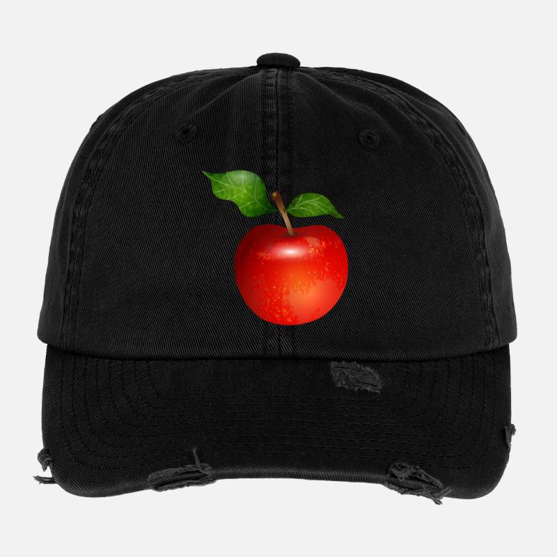 Pomme rouge vif avec illustration de feuilles Casquette vintage effet usé Flexfit