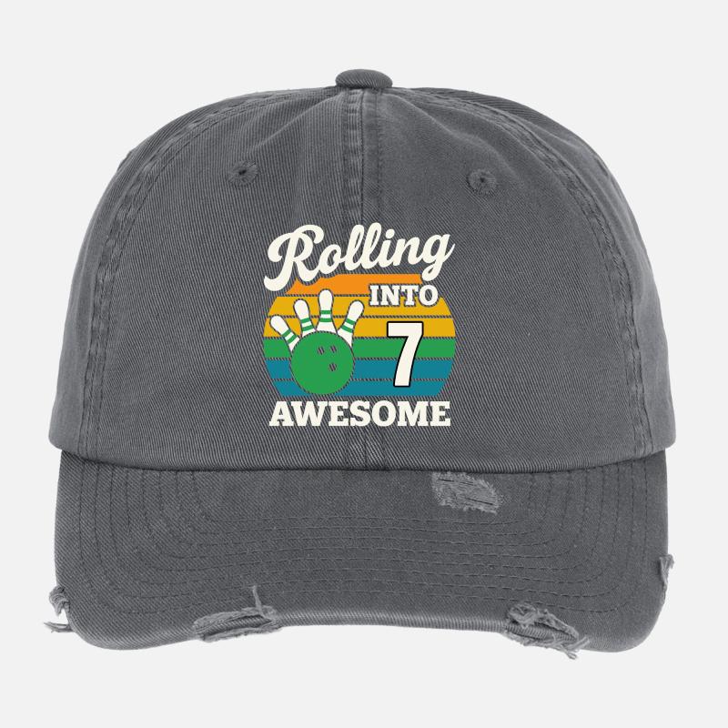Retro Bowling inspiré du 7e anniversaire Design Casquette vintage effet usé Flexfit