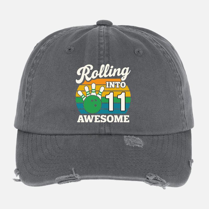 Retro 11 Bowling Celebration T-Shirt Flexfit Vintage Destroyed Cap