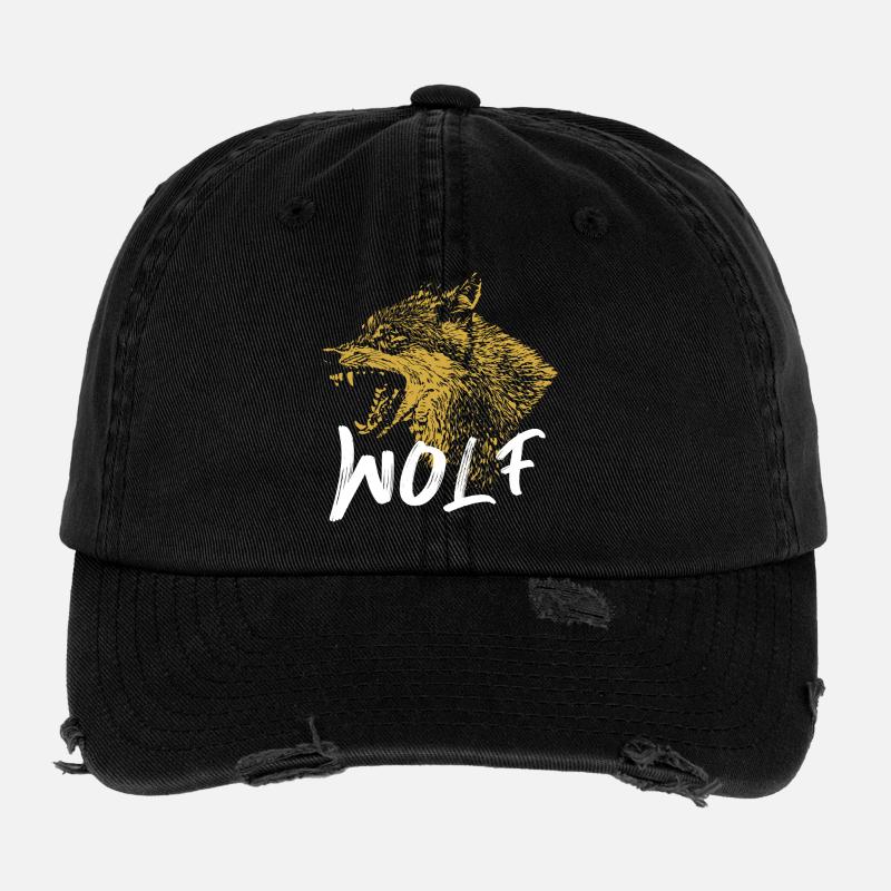 Goldener Wolf Illustration Design Flexfit Vintage Destroyed Cap