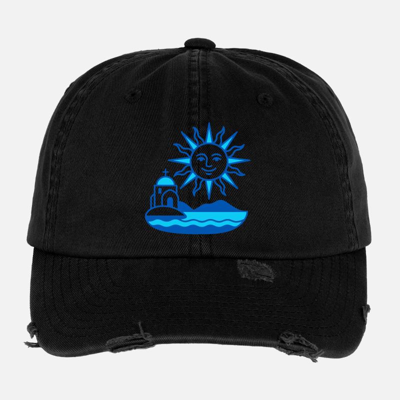 Grèce Soleil Art minimal Casquette vintage effet usé Flexfit