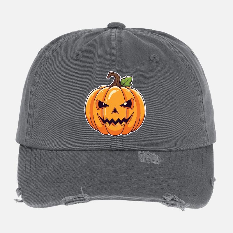 Spooky Pumpkin Head Halloween Flexfit Vintage Destroyed Cap