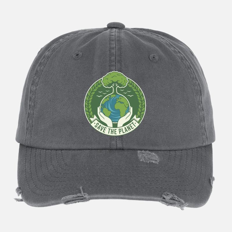 Save The Planet Eco Earth Day Nature Design Flexfit Vintage Destroyed Cap