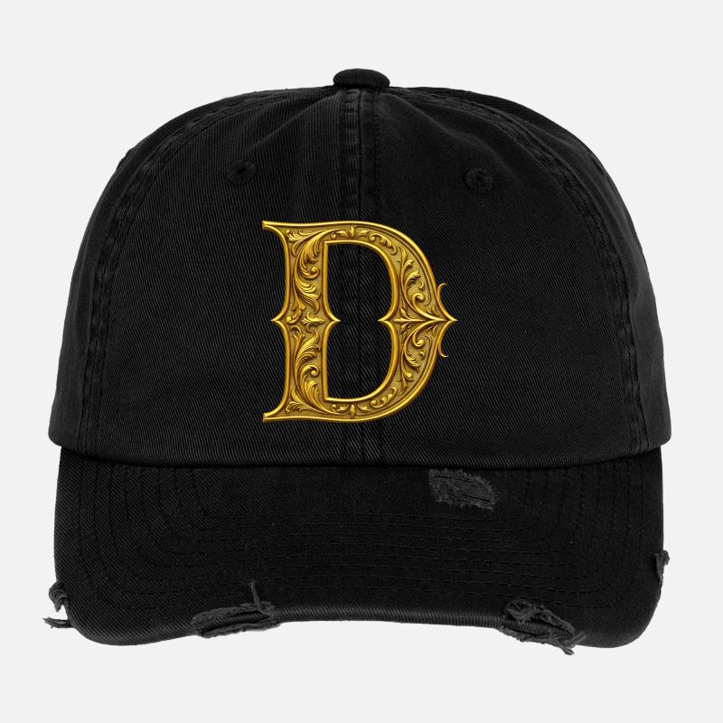 Initiale D Dorée Ornementale Casquette vintage effet usé Flexfit