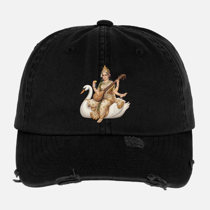 Saraswati auf dem Schwan mit Laute Flexfit Vintage Destroyed Cap