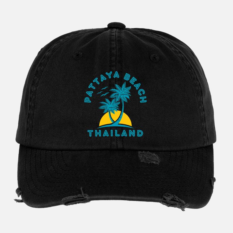 Pattaya Beach Palm Sunset Flexfit Vintage Destroyed Cap