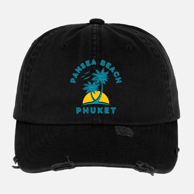 Phuket Beach Palms Sunset Flexfit Vintage Destroyed Cap