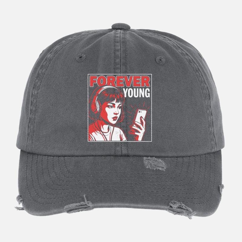 Forever Young, Drôle Millennials Fun, Chemise, sac Casquette vintage effet usé Flexfit