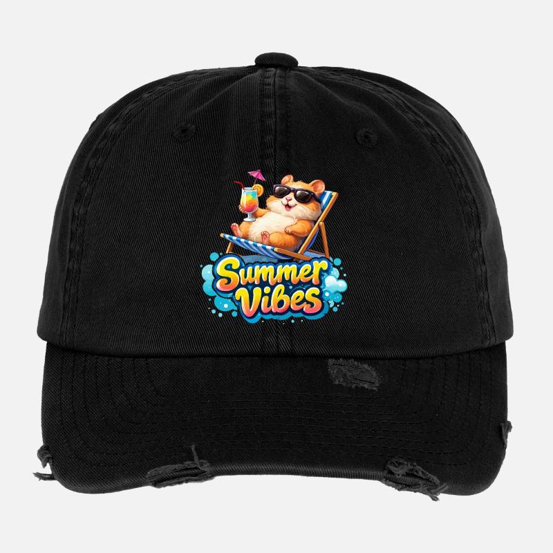 Hamster Summer Vibes Flexfit Vintage Destroyed Cap