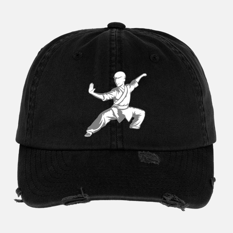Kung Fu Kämpfer Kampfkunst Aktion Pose Angriff Flexfit Vintage Destroyed Cap