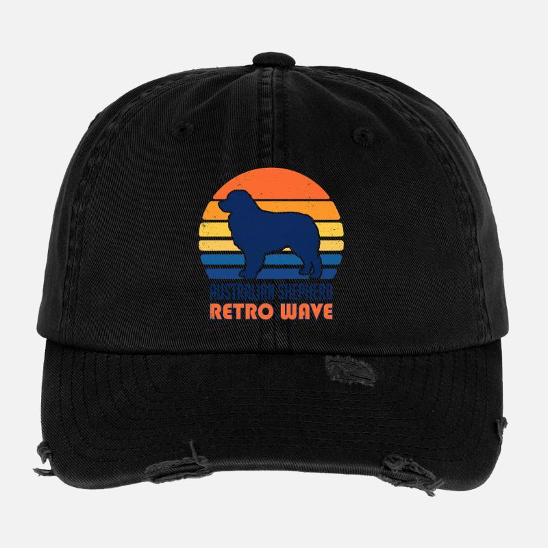 Retro Wave Aussie: Vintage Australian Shepherd Flexfit Vintage Destroyed Cap