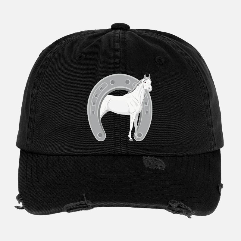 Un cheval Abbayan dans un fer à cheval retourné Casquette vintage effet usé Flexfit