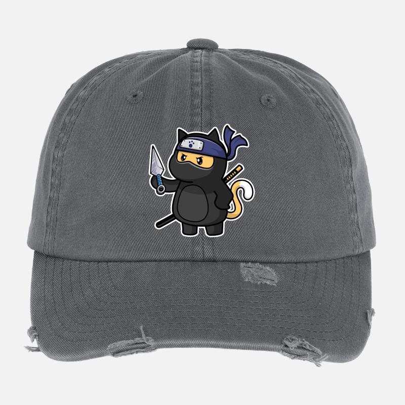 Humour Chat mignon Kawaii Chibi en Ninja Chat Casquette vintage effet usé Flexfit