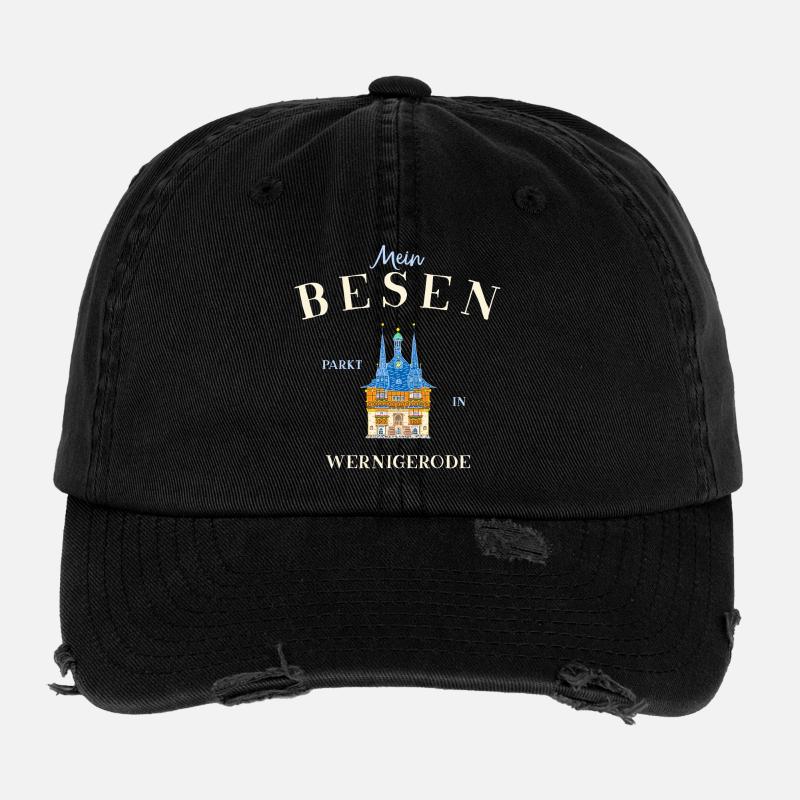 Mein Besen parkt in Wernigerode - Flexfit Vintage Destroyed Cap - Schwarz