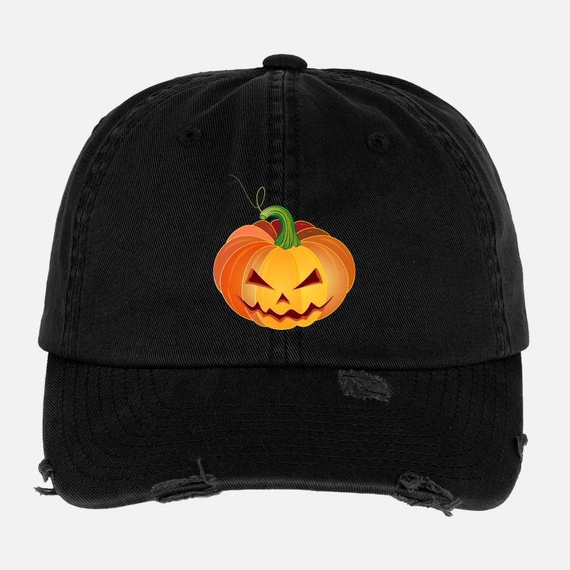 orange halloween pumpkin face Flexfit Vintage Destroyed Cap