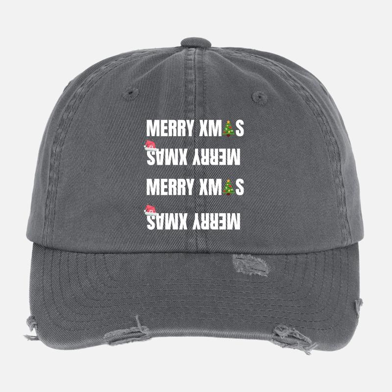 Merry Xmas Christmas Outfit Hohoho Winter Flexfit Vintage Destroyed Cap